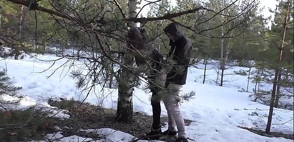  Young Couple Passionately Fuck in Winter Forest
